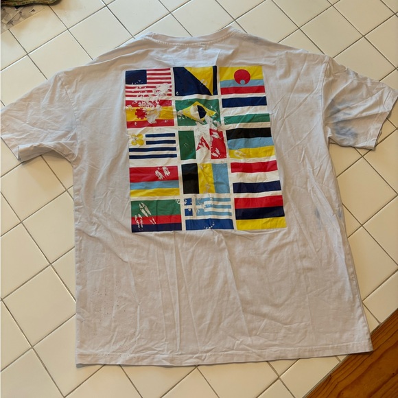 SHEIN Tops - Women’s White Short Sleeve Tee flags country America Greece shirt world unisex